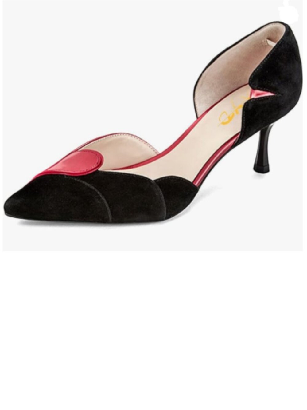 XYD Black-red Pointed Toe D'Orsay Kitten Low Heels Slip-On Pumps for Wedding